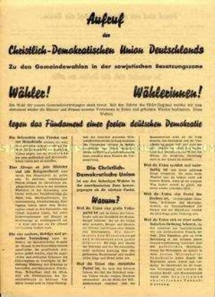 Wahlaufruf der CDU zu den Gemeindewahlen 1946