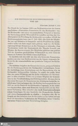 Die Historische Reichskommission Von 1928