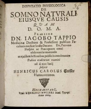 Disputatio Physiologica De Somno Naturali Eiusque Causis