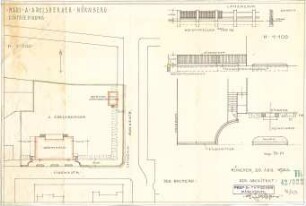 Fischer, Theodor; Nürnberg; Haus Adelsberger - Einfriedung (Lageplan, Grundriss, Teilansichten,Schnitt)