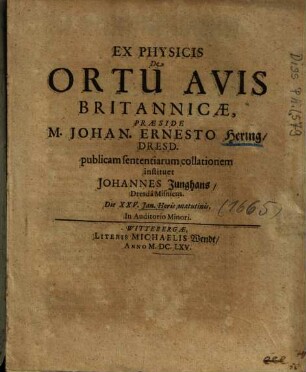 Ex Physicis De Ortu Avis Britannicae