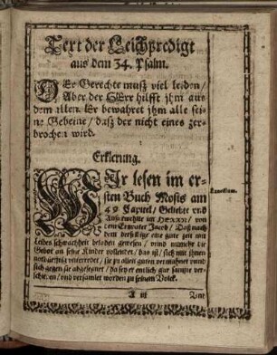 Text der Leichpredigt aus dem 34. Psalm