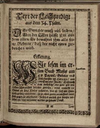 Text der Leichpredigt aus dem 34. Psalm