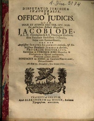 Disputatio Iuridica Inauguralis, De Officio Iudicis