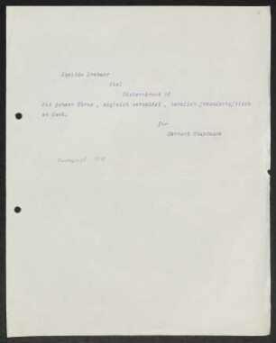 Brief von Gerhart Hauptmann an Fritz Brehmer