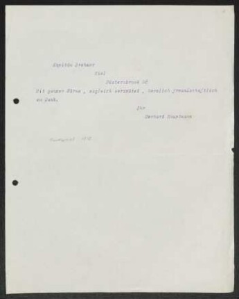 Brief von Gerhart Hauptmann an Fritz Brehmer
