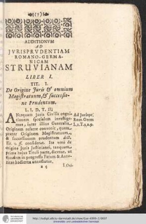 ADDITIONUM AD JURISPRUDENTIAM ROMANO-GERMANICAM STRUVIANAM LIBER I. TIT. I.