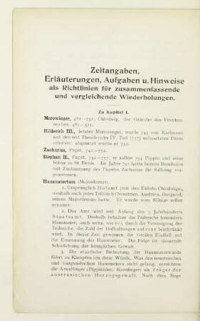 Zeitangaben, Erläuterungen, Aufgaben u. Hinweise als Richtlinien für zusammenfassende und vergleichende Wiederholungen