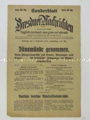 Nachrichtenblatt der Tageszeitung "Dresdner Nachrichten" über Kämpfe an verschiedenen Fronten