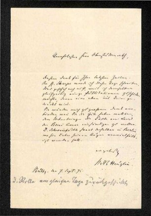 Brief von Theodor Heuglin an Ferdinand Krauss