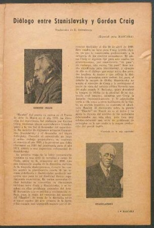 Diálogo entre Stanislavsky y Gordon Craig : (Especial para "Máscara")