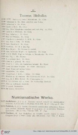 Numismatische Werke (Nr. 1337-1349