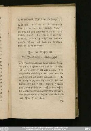 Fünfter Abschnitt. Die Idealistischen Metaphysiker.