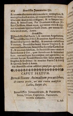 314-343, Caput Sextum. Benedictiones Animalium pro utilibus, & contra noxia, nec non contra maleficia Lactis, Byturi & c.