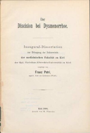 Über Discision bei Dysmenorrhoe