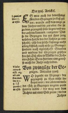 Von zwingunge der Gezeugen. Articulus xxvii.