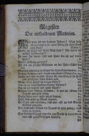 Register Der enthaltenen Materien.