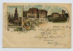 Mehrbildkarte, 3 Motive: Rathaus, Kilianskirche, Wartberg