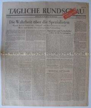 Sowjetische Tageszeitung für die deutsche Bevölkerung "Tägliche Rundschau" u.a. über die angebliche Verschleppung deutscher Wissenschaftler in die Sowjetunion