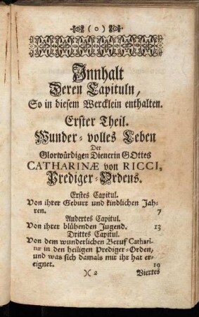 Innhalt Deren Capituln, So in diesem Wercklein enthalten.