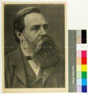 Reproduktion eines Porträts des Philosophen und Gesellschaftstheoretikers Friedrich Engels nach einer unbekannten Fotografie