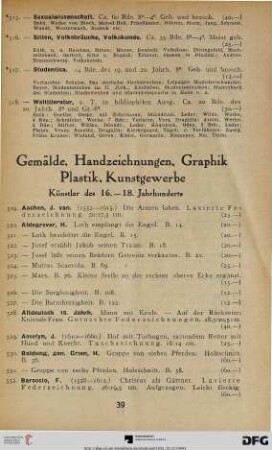 Gemälde, Handzeichnungen, Graphik, Plastik, Kunstgewerbe (Nr. 519-817)