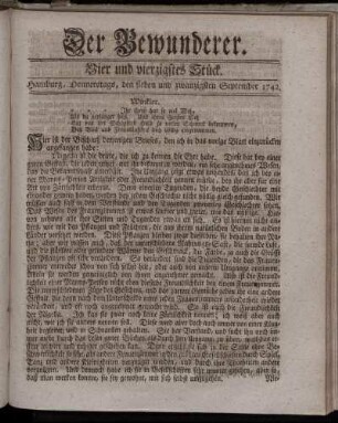 Vier und vierzigstes Stück. Hamburg, Donnerstags, den sieben und zwanzigsten September 1742.
