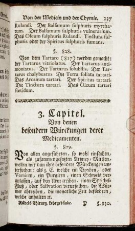 3. Capitel. Von denen besonderen Würckungen derer Medicameten.