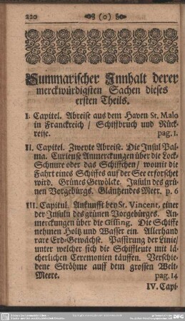 Summarischer Innhalt derer merckwürdigsten Sachen dieses ersten Theils