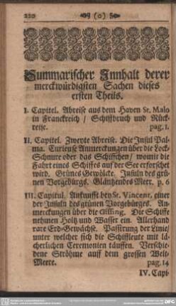 Summarischer Innhalt derer merckwürdigsten Sachen dieses ersten Theils