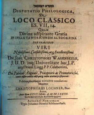 Disputatio Philologica, De Loco Classico Es. VII,14.