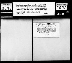 Fr. Anselm (Anselmus) Wiber, Laie zu Bronnbach, gelobt Satzung und Regeln des hl. Benediktus Treue und Gehorsam.