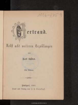 Gertraud : nebst 8 weiteren Erzählungen
