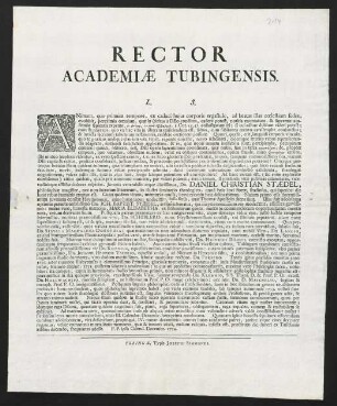 Rector Academiae Tubingensis. L. S.