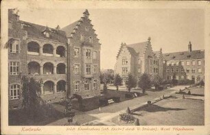 Postkartenalbum. "Karlsruhe - Städisches Krankenhaus (erb. 1903-1907 durch W. Strieder): Westlische Flügelbauten". Städtisches Klinikum Moltkestraße