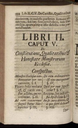 Caput V. De Constitutione, Qualitatibus & Honestate Ministrorum Ecclesiæ.