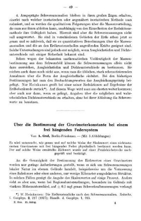 Über die Bestimmung der Gravimeterkonstante bei einem frei hängenden Federsystem