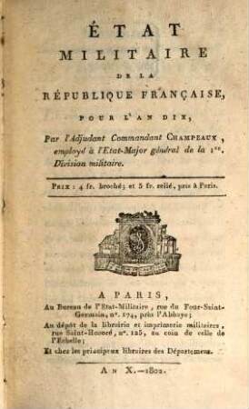 Etat militaire de la République Française. 1802