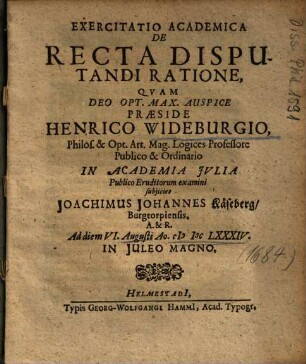 Exercitatio Academica De Recta Disputandi Ratione