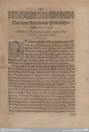 Von dem Antimonio Philosophorum/ non Vulgi.