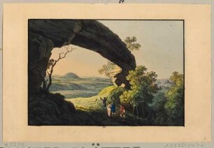 Das Prebischtor (Pravčická brána) bei Herrnskretschen (heute Hřensko, Tschechien) in der Böhmischen Schweiz, aus Richters "70 Mahlerischen An- und Aussichten ..."