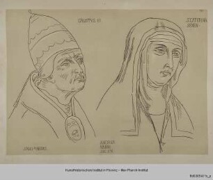 Kopf von Papst Callixtus III. und der Heiligen Katharina von Siena