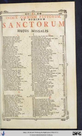 Index Omnium Festorum, Et Nominum Sanctorum Hujus Missalis.
