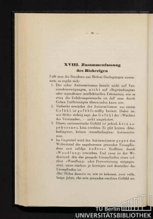 XVIII. Zusammenfassung des Bisherigen