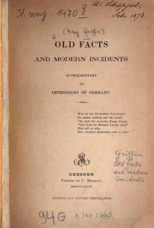 Old facts and modern incidents : Suppl. to Impressions of Germany