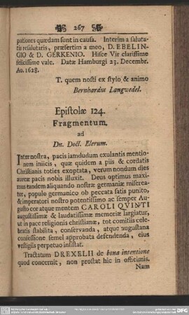 Epistola 124. Fragmentum. ad Dn. Doct. Elerum