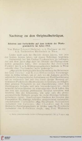 Arbeiten und Fortschritte auf dem Gebiete der Photogrammetrie im Jahre 1912