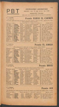 Hipódromo Argentino - Reunión del 13 de Mayo de 1906