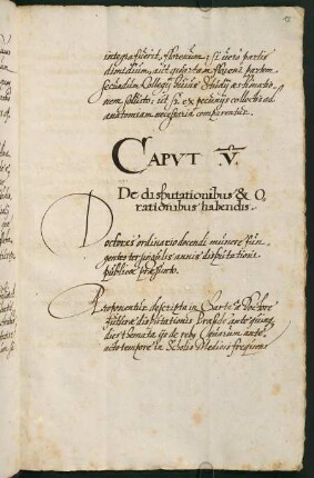 V. De disputationibus et Orationibus habendis.