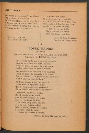 ¡Pobre madre! : (Tango)